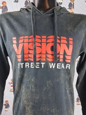 Vision Street Wear Spell-out Logo Black & Red Dyed Fade Sm Hooded Skate T-shirt